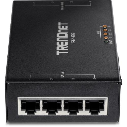 TRENDnet 65W 4 Port Gigabit PoE+ Injector, TPE 147GI, 4 X Gigabit Ports(Data In), 4 X Gigabit PoE Ports(Data + PoE Out), Multi Port PoE+ Injector Up To 100m(328 Ft.), Add PoE+ Power To Non PoE Switch Alternate-Image6/500