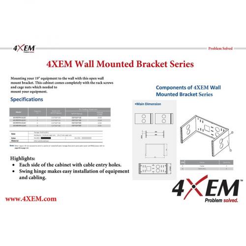 4XEM 2U Wall Mount For Rackmount Equipment, Network Equipment   Black Alternate-Image6/500