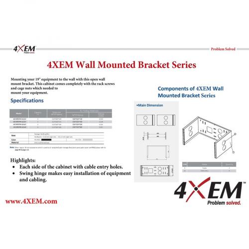 4XEM 3U Wall Mount For Rackmount Equipment, Network Equipment   Black Alternate-Image6/500