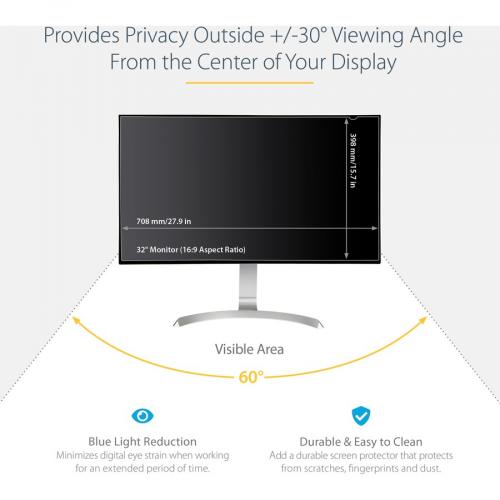 StarTech.com Monitor Privacy Screen For 32 Inch Display, Widescreen Computer Monitor Security Filter, Blue Light Reducing Screen Protector Alternate-Image6/500