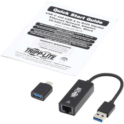 Tripp Lite By Eaton USB C, USB A To RJ45 Gigabit Ethernet Network Adapter (2xM/F), USB 3.2 Gen 1, Black Alternate-Image6/500