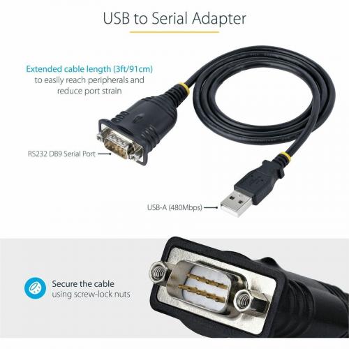StarTech.com 3ft (1m) USB To Serial Cable, DB9 Male RS232 To USB Converter, USB To Serial Adapter, COM Port Adapter With Prolific IC Alternate-Image6/500