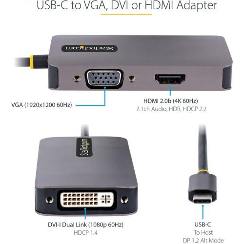 USB C Video Adapter, C HDMI DVI VGA Adapter, 60Hz, Aluminum, Video Display Adapter, USB Type C Travel Adapter - antonline.com