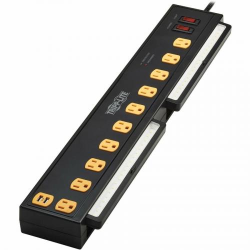 Tripp Lite By Eaton Protect It! 10 Outlet Surge Protector With Swivel Light Bars   5 15R Outlets, 2 USB Ports, 6 Ft. (1.8 M) Cord, 1350 Joules, Black Alternate-Image6/500