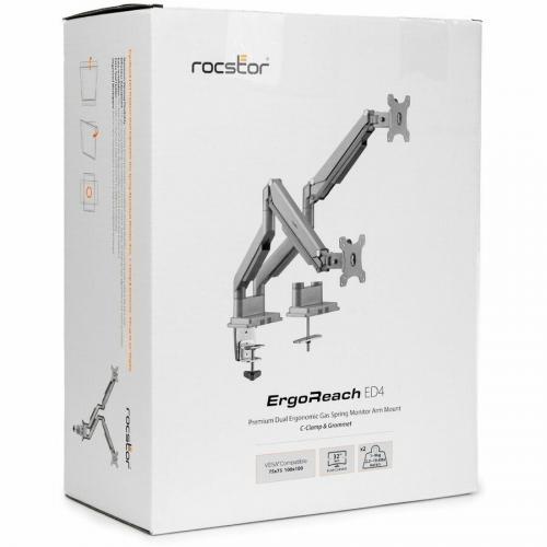 Rocstor ErgoReach Mounting Arm For Monitor   Silver   Landscape/Portrait Alternate-Image6/500