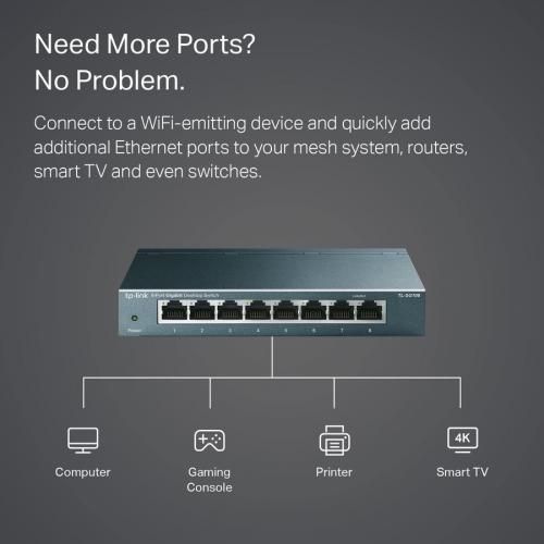 TP LINK TL SG108   8 Port Gigabit Unmanaged Ethernet Network Switch Alternate-Image7/500