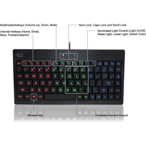 Adesso 3 Color Illuminated Mini Keyboard Alternate-Image7/500