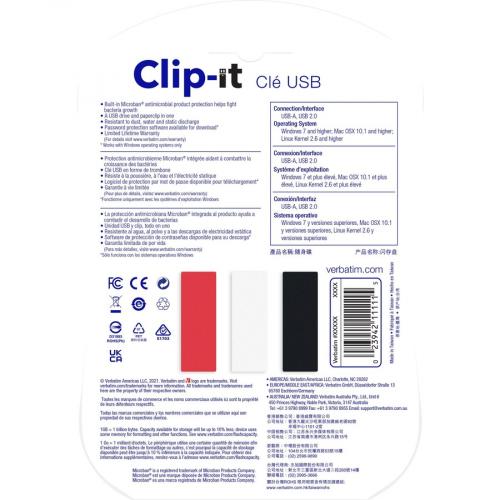 Verbatim 8GB Clip It USB Flash Drive   3pk   Black, White, Red Alternate-Image7/500