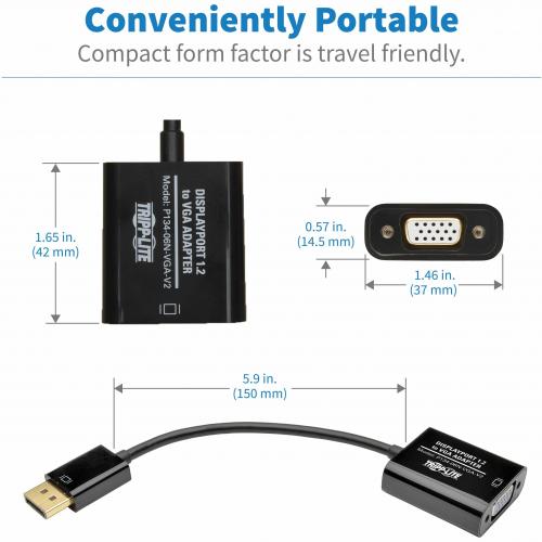 DisplayPort to VGA Active Adapter Video Converter, 6-in.