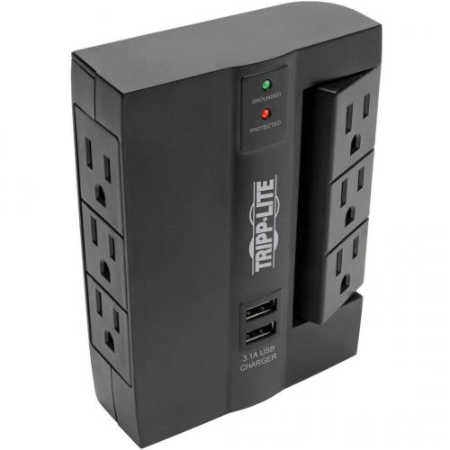 Tripp Lite By Eaton Protect It! 6 Outlet Surge Protector With 3 Rotatable Outlets   Direct Plug In, 1200 Joules, 2 USB Ports Alternate-Image7/500
