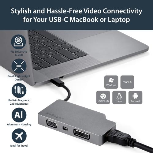 StarTech.com USB C Multiport Video Adapter 4K/1080p   USB Type C To HDMI, VGA, DVI Or Mini DisplayPort Monitor Adapter   Space Gray Alternate-Image7/500