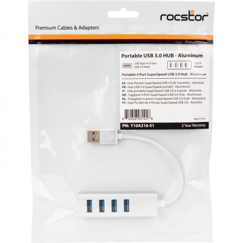 Rocstor Premium Portable 4 Port SuperSpeed Mini USB 3.0 Hub   Aluminum Silver   USB   External   4 USB Ports Female   4 USB 3.0 Ports   PC, Mac   6 In Mini Hub With Built In SuperSpeed Cable 5Gbps Alternate-Image7/500
