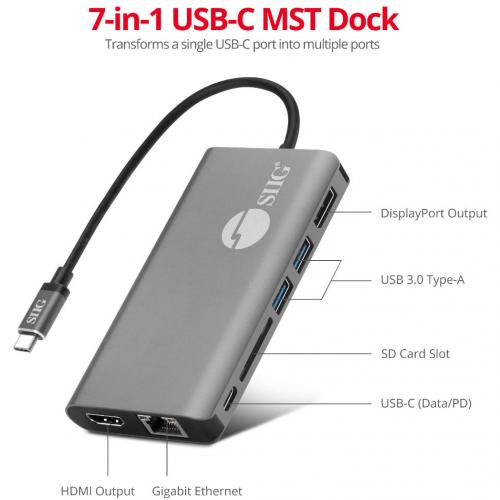 SIIG USB C MST Video With Hub, LAN And PD 3.0 Docking   7 In 1 MST Docking Station With 100W PD   MacOS For DP Or HDMI Video Alternate-Image7/500