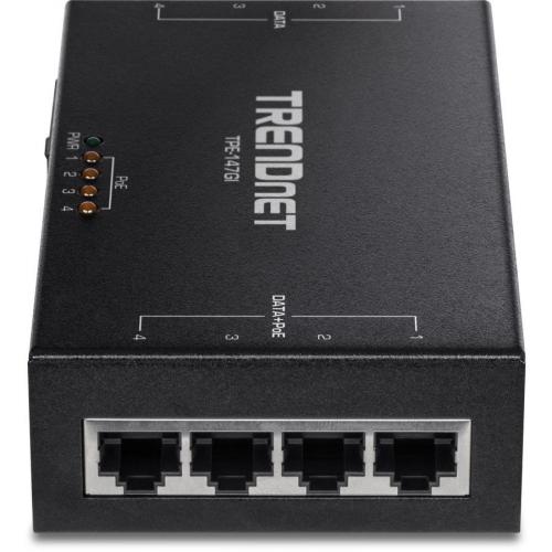 TRENDnet 65W 4 Port Gigabit PoE+ Injector, TPE 147GI, 4 X Gigabit Ports(Data In), 4 X Gigabit PoE Ports(Data + PoE Out), Multi Port PoE+ Injector Up To 100m(328 Ft.), Add PoE+ Power To Non PoE Switch Alternate-Image7/500