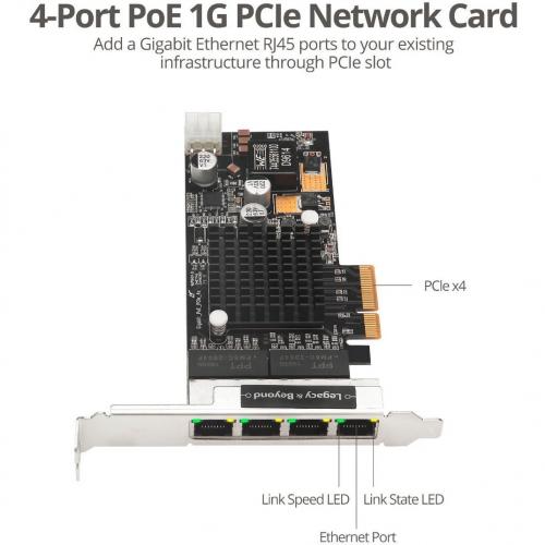 SIIG 4 Port Gigabit Ethernet With POE PCIe Card   Intel 350 Alternate-Image7/500