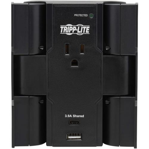 Tripp Lite By Eaton Safe IT 5 Outlet Surge Protector, USB A/USB C Ports, 5 15P Direct Plug In, 1050 Joules, Antimicrobial Protection, Black Alternate-Image7/500