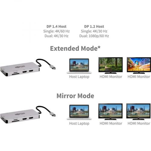 Tripp Lite By Eaton USB C Dock, Dual Display   4K 60 Hz HDMI, USB 3.x (5Gbps) Hub Ports, GbE, Memory Card, 100W PD Charging, Gray Alternate-Image7/500