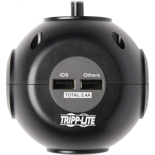 Tripp Lite By Eaton Safe IT 3 Outlet Spherical Surge Protector, 5 15R Outlets, 4 USB Charging Ports, 8 Ft. (2.4 M) Cord, Antimicrobial Protection Alternate-Image7/500