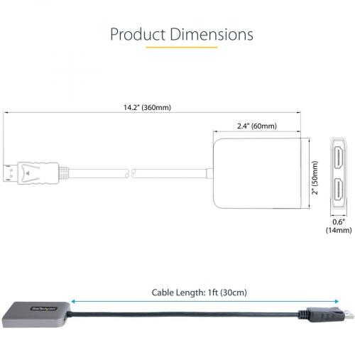 StarTech.com DP To Dual HDMI MST HUB, Dual HDMI 4K 60Hz, 2 Port DisplayPort Multi Monitor Adapter With 1ft/30cm Cable, DP 1.4 | DSC | HBR3 Alternate-Image7/500