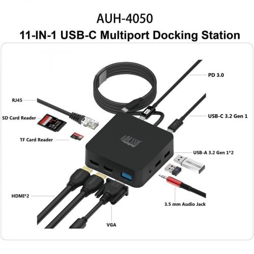 Adesso 11 In USB C Multiport Docking Station(TAA Compliant) Alternate-Image7/500