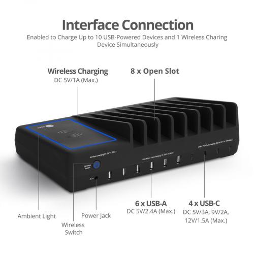 SIIG 10 Port USB A/C & Wireless Charging Station   150W Alternate-Image7/500