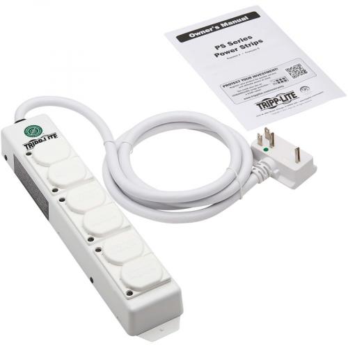 Tripp Lite By Eaton Safe IT UL 2930 Medical Grade Power Strip For Patient Care Vicinity, 6 Hospital Grade Outlets, Safety Covers, Antimicrobial, 6 Ft. Cord, Dual Ground Alternate-Image7/500