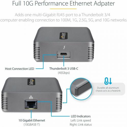 StarTech.com Thunderbolt 3 To Ethernet Adapter, 10GbE, Multi Gigabit Thunderbolt 3 To RJ45 Network Adapter, TB3/TB4 10GbE NIC Alternate-Image7/500