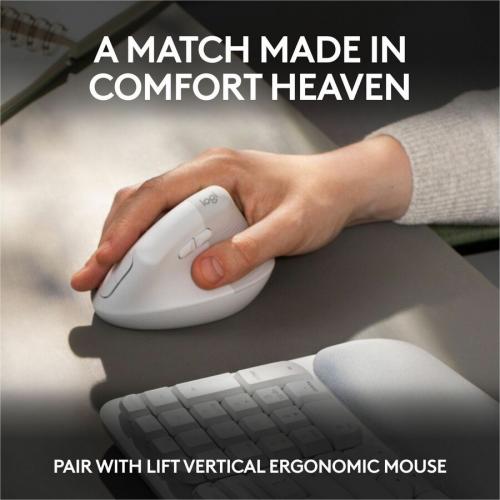 Logitech Wave Keys Wireless Ergonomic Keyboard With Cushioned Palm Rest, Comfortable Natural Typing, Easy Switch, Off White Alternate Image7/500