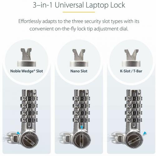 StarTech.com Universal Laptop Lock 6.6ft, Security Cable For Notebook Compatible W/Noble Wedge&reg;/Nano/K Slot; Keyless Combo. Locking Cable Alternate-Image7/500