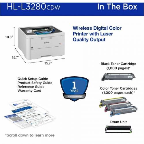 Brother HL L3280CDW Wireless Compact Digital Color Printer With Laser Quality Output, Duplex And Mobile Printing & Ethernet Alternate-Image7/500
