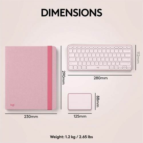 Logitech Casa Pop Up Desk Work From Home Kit With Laptop Stand, Wireless Keyboard & Touchpad, Bluetooth, USB C Charging, For Laptop/MacBook (10" To 17")   Windows, MacOS, ChromeOS, Bohemian Blush (Rose) Alternate-Image7/500