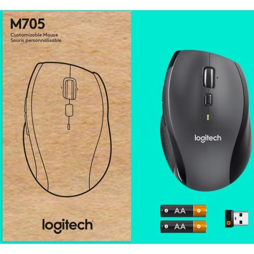 Logitech M705 Marathon Wireless Mouse, 2.4 GHz USB Unifying Receiver, 1000 DPI, 5 Programmable Buttons, 3 Year Battery, Compatible With PC, Mac, Laptop, Chromebook   Black Alternate-Image8/500