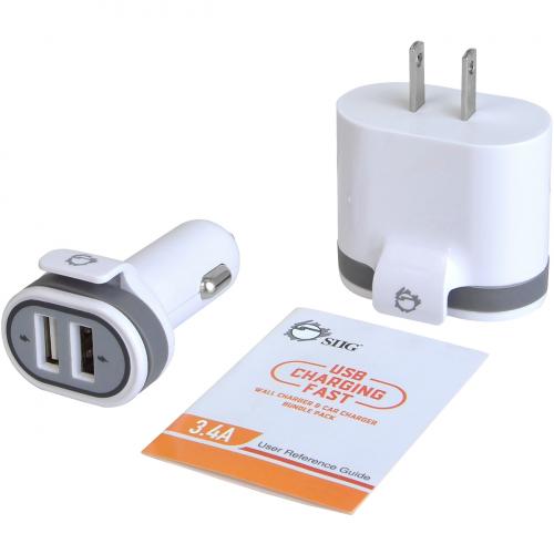 SIIG AC AC PW1A22 S1 FAST CHARGING USB WALL CAR CHARGER BUNDLE PACK WHITE Alternate-Image8/500