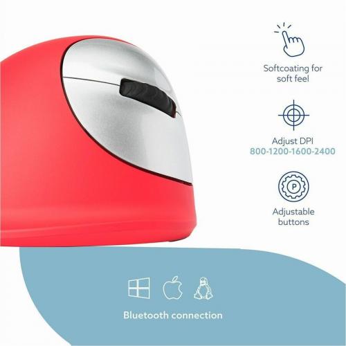 R Go HE Sport Ergonomic Mouse, Vertical Mouse, Prevents RSI, Medium (hand Length 165 185mm), Right Handed, Wireless Bluetooth Connection, Red Alternate-Image8/500