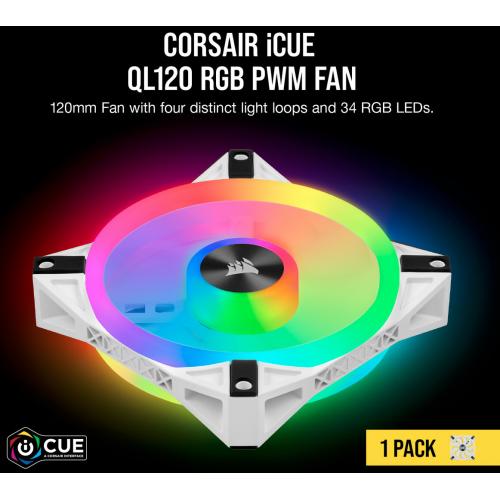 Corsair QL Series, ICUE QL120 RGB, 120mm RGB LED PWM White Fan, Single Fan Alternate-Image8/500