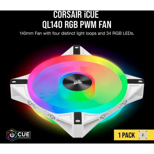 Corsair QL Series, ICUE QL140 RGB, 140mm RGB LED PWM White Fan, Single Fan Alternate-Image8/500