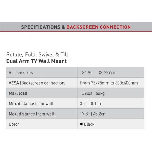 Barkan Wall Mount For Curved Screen Display, Flat Panel Display   Black Alternate-Image8/500