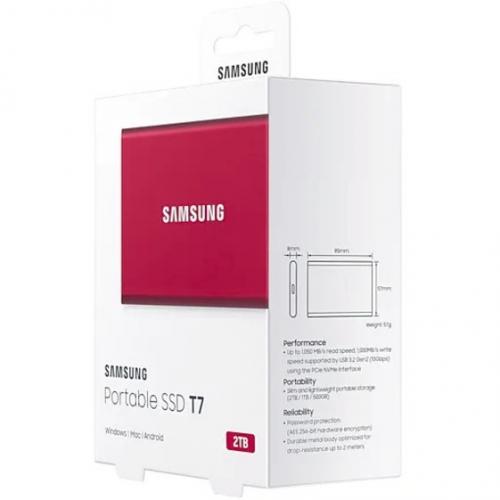Samsung T7 MU PC2T0R/AM 2 TB Portable Solid State Drive   External   PCI Express NVMe   Metallic Red Alternate-Image8/500