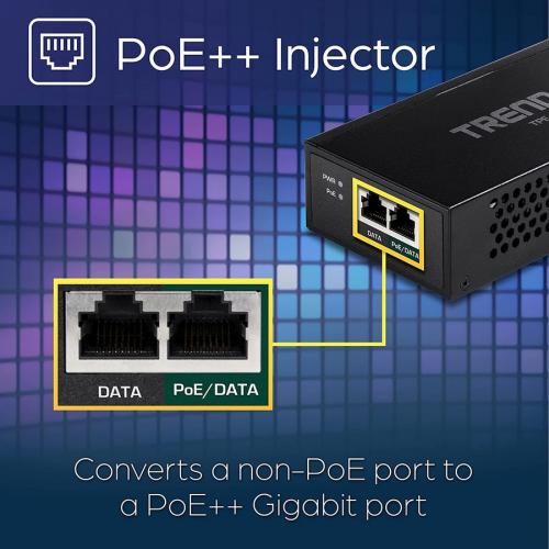 TRENDnet Gigabit PoE// Injector, Convert A Non-PoE Port to A PoE// Gigabit  Port, PoE (15.4W), PoE/ (30W), Or PoE// (95W), Up to 100m (328 ft),  Integrated Power Supply, Black, TPE-119GI 