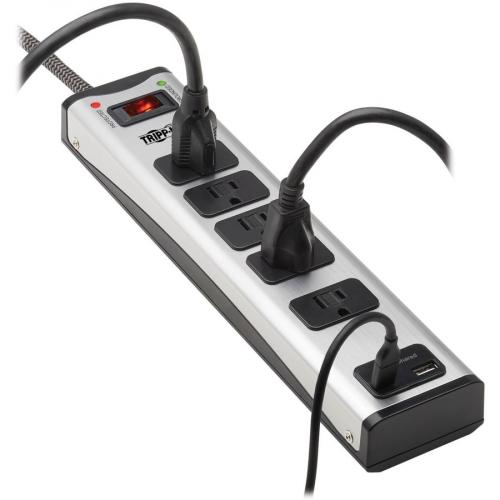 Tripp Lite By Eaton 5 Outlet Surge Protector With 1 USB A And 1 USB C (3.9A Shared)   6 Ft. Cord, 2100 Joules, Metal Housing Alternate-Image8/500