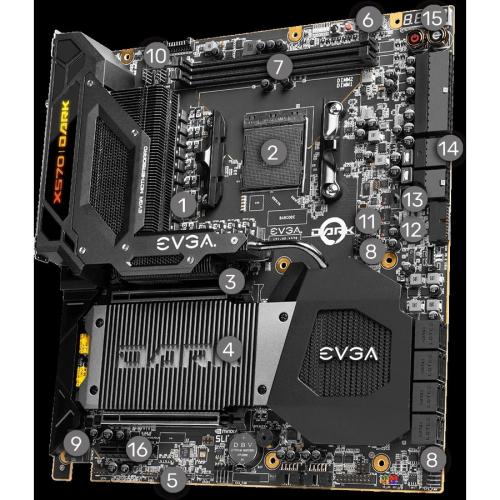 EVGA X570 DARK Desktop Motherboard   AMD X570 Chipset   Socket AM4   Onboard ARGB Lighting   64 GB Memory Capacity   2 X PCI Express 4.0 X16 Alternate-Image8/500