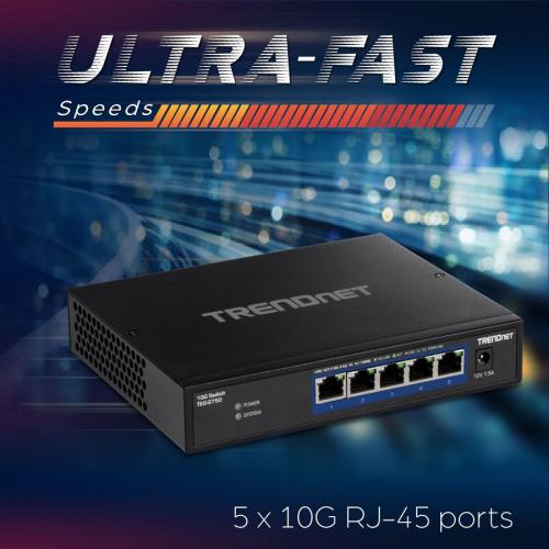 TRENDnet 5 Port 10G Switch, 5 X 10G RJ 45 Ports, 100Gbps Switching Capacity, Supports 2.5G And 5G BASE T Connections, Lifetime Protection, Black, TEG S750 Alternate-Image8/500