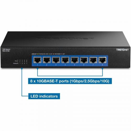 TRENDnet 8 Port 10G Switch, 8 X 10G RJ 45 Ports, 160Gbps Switching Capacity Rack Mountable, 10 Gigabit Network Connections, Lifetime Protection, Black, TEG S708 Alternate-Image8/500