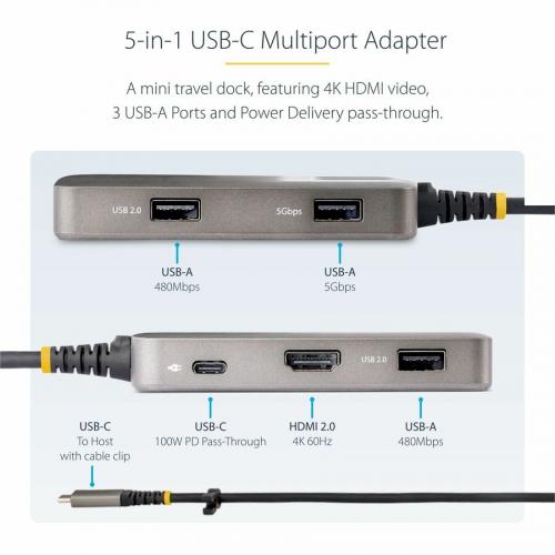 StarTech.com USB C Multiport Adapter, 4K 60Hz HDMI, 3 Port USB Hub, 100W Power Delivery Pass Through, Mini Dock, Windows/macOS/ChromeOS Alternate-Image8/500