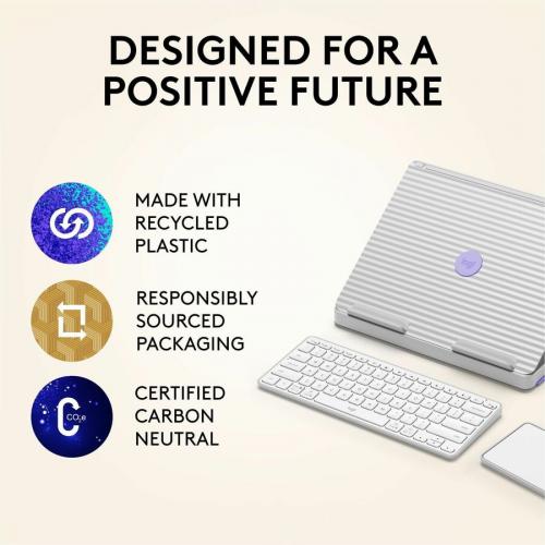 Logitech Casa Pop Up Desk Work From Home Kit With Laptop Stand, Wireless Keyboard & Touchpad, Bluetooth, USB C Charging, For Laptop/MacBook (10" To 17")   Windows, MacOS, ChromeOS, Nordic Calm (Sand/Off White) Alternate-Image8/500