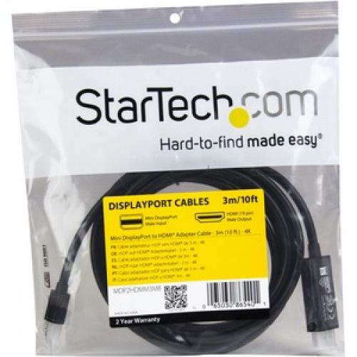 StarTech.com 10ft (3m) Mini DisplayPort To HDMI Cable, 4K 30Hz Video, Mini DP To HDMI Adapter/Converter Cable, MDP To HDMI Monitor/Display Bottom/500