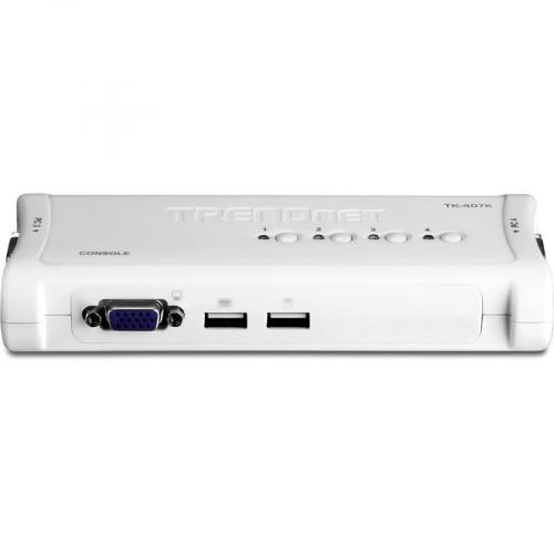TRENDnet 4 Port USB KVM Switch Kit, VGA And USB Connections, 2048 X 1536 Resolution, Cabling Included, Control Up To 4 Computers, Compliant With Window, Linux, And Mac OS, TK 407K Front/500