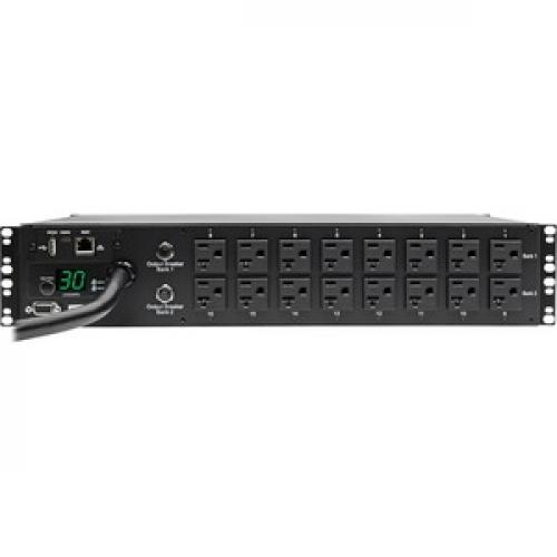 Tripp Lite By Eaton 2.9kW Single Phase Switched PDU   LX Interface, 120V Outlets (16 5 15/20R), 10 Ft. (3.05 M) Cord With L5 30P, 2U, TAA Front/500