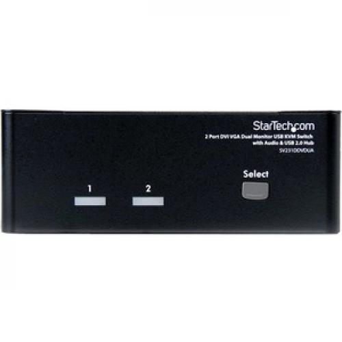 StarTech.com 2 Port DVI VGA Dual Monitor KVM Switch USB With Audio & USB 2.0 Hub Front/500