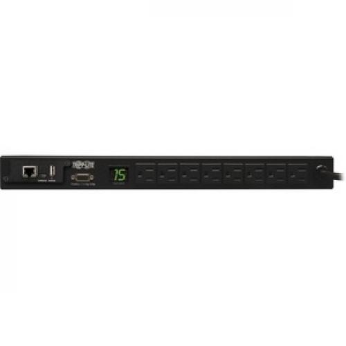 Tripp Lite By Eaton 1.4kW Single Phase Monitored PDU With LX Platform Interface, 120V Outlets (8 5 15R), 5 15P, 12 Ft. (3.66 M) Cord, 1U Rack Mount, TAA Front/500